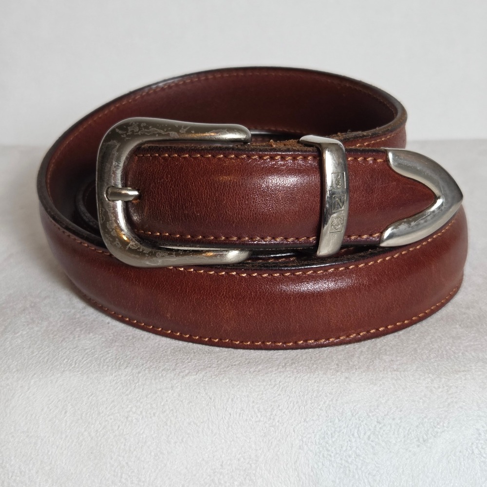 Nautica Womens Brown Leather Belt Made in Italy Silver Buckle Tip Size 40